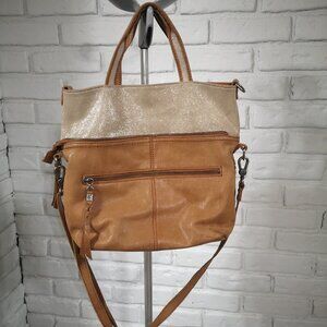 The Sak Ladies Dark Tan & Beige Glitter Genuine Leather Handbag or Crossbody